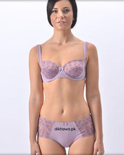 Sexy Bridal Net Lingerie Bra Panty Set - Rose Bra Panty Set - Purple