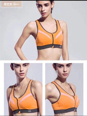 Ladies Sports Bra - Yoga Bra - Orange Zipper Sports Bra - Padded Gym Bra