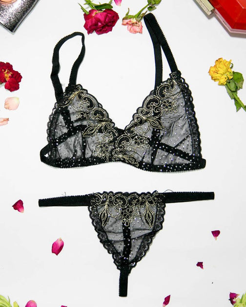 Women Embroidered Lace Bra Panty Set Sexy Lingerie Set MT104