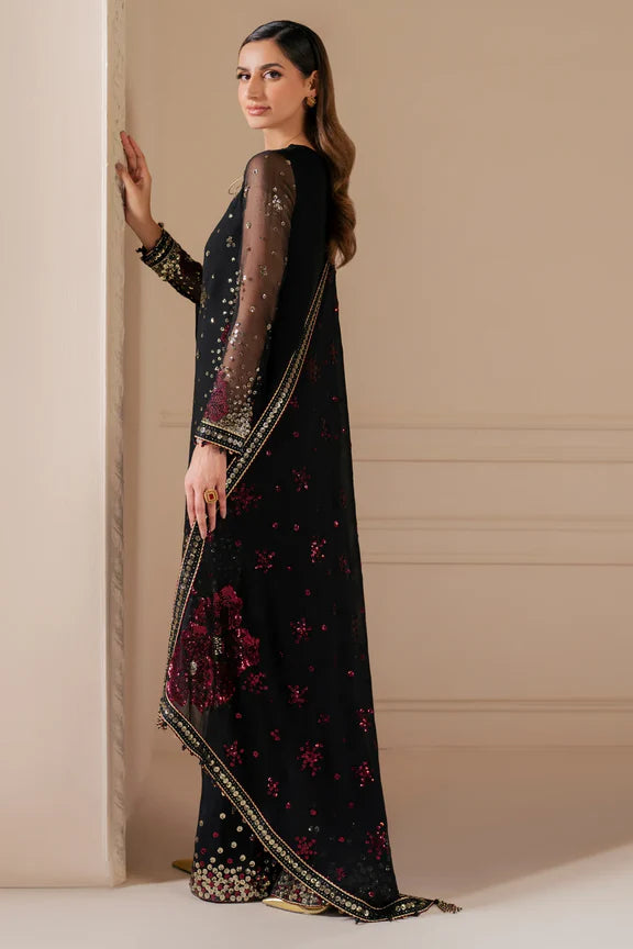 Jazmine | Black Chiffon Embroidered 3-Piece Dress