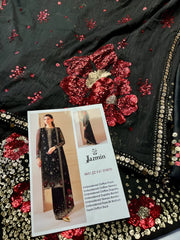 Jazmine | Black Chiffon Embroidered 3-Piece Dress