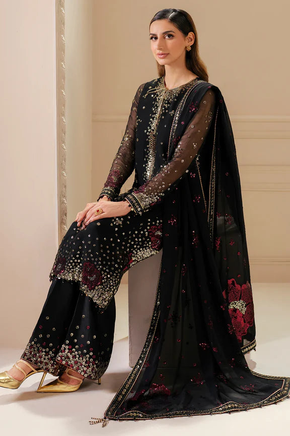 Jazmine | Black Chiffon Embroidered 3-Piece Dress