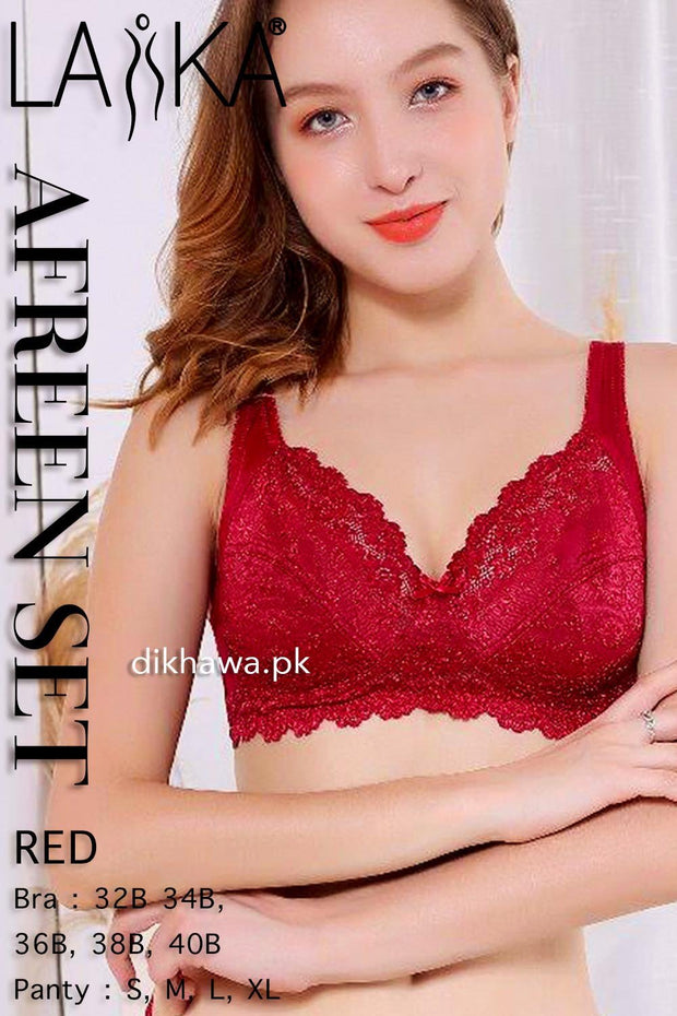 Laika - Afreen Set - Red Fancy Bridal Bra Panty Sets - Non Padded Non Wired Bra Panty Set