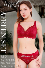 Laika - Afreen Set - Red Fancy Bridal Bra Panty Sets - Non Padded Non Wired Bra Panty Set