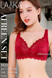 Laika - Afreen Set - Red Fancy Bridal Bra Panty Sets - Non Padded Non Wired Bra Panty Set