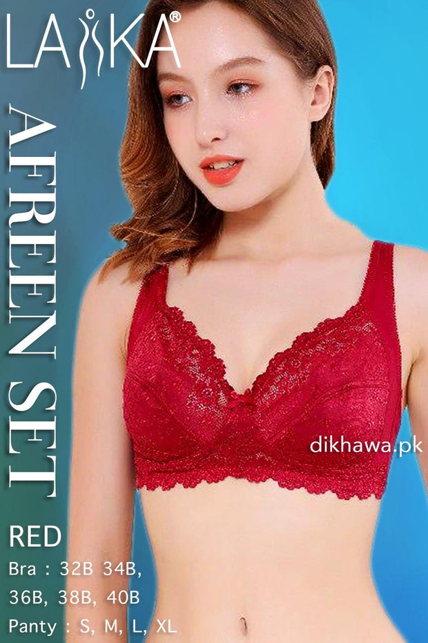 Laika - Afreen Set - Red Fancy Bridal Bra Panty Sets - Non Padded Non Wired Bra Panty Set