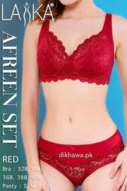 Laika - Afreen Set - Red Fancy Bridal Bra Panty Sets - Non Padded Non Wired Bra Panty Set