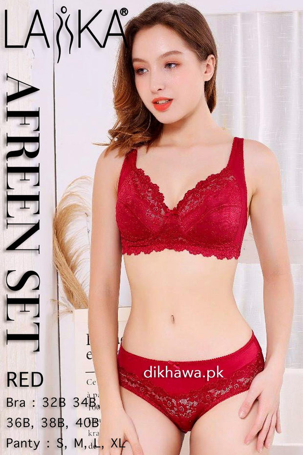 Laika - Afreen Set - Red Fancy Bridal Bra Panty Sets - Non Padded Non Wired Bra Panty Set