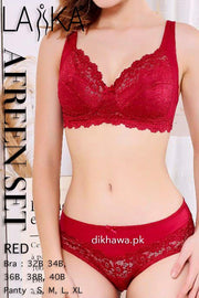 Laika - Afreen Set - Red Fancy Bridal Bra Panty Sets - Non Padded Non Wired Bra Panty Set