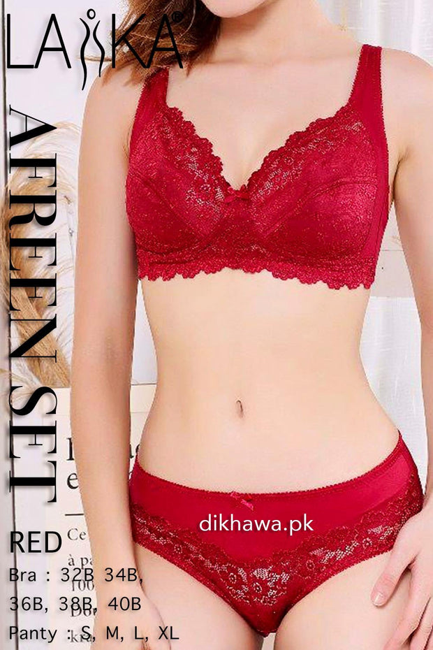 Laika - Afreen Set - Red Fancy Bridal Bra Panty Sets - Non Padded Non Wired Bra Panty Set