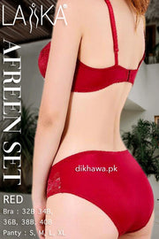Laika - Afreen Set - Red Fancy Bridal Bra Panty Sets - Non Padded Non Wired Bra Panty Set