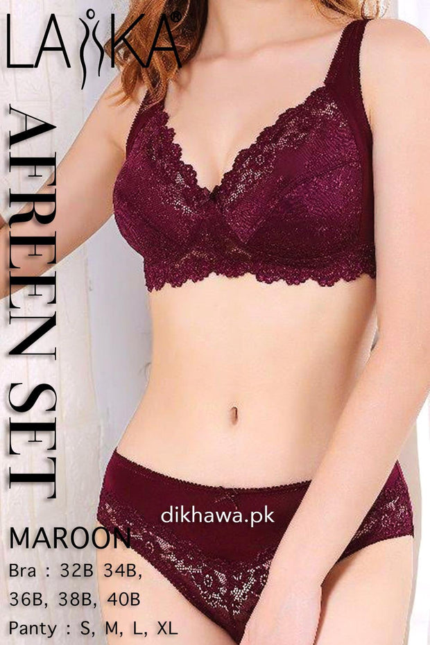 Laika - Afreen Set - Maroon Fancy Bridal Bra Panty Sets - Non Padded Non Wired Bra Panty Set