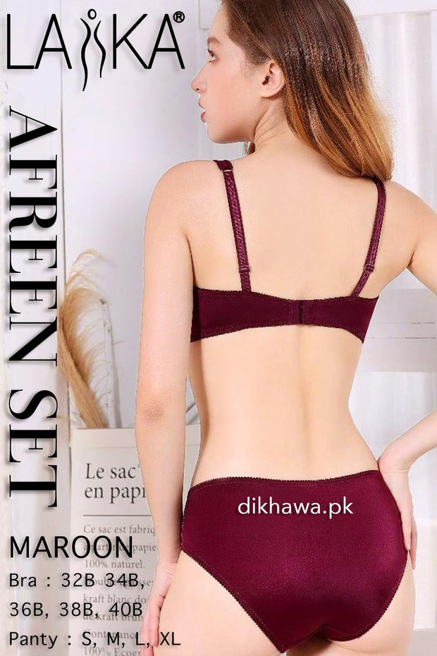 Laika - Afreen Set - Maroon Fancy Bridal Bra Panty Sets - Non Padded Non Wired Bra Panty Set