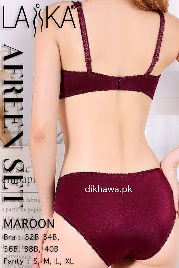 Laika - Afreen Set - Maroon Fancy Bridal Bra Panty Sets - Non Padded Non Wired Bra Panty Set