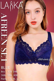 Laika - Afreen Set - Navy Blue Fancy Bridal Bra Panty Sets - Non Padded Non Wired Bra Panty Set