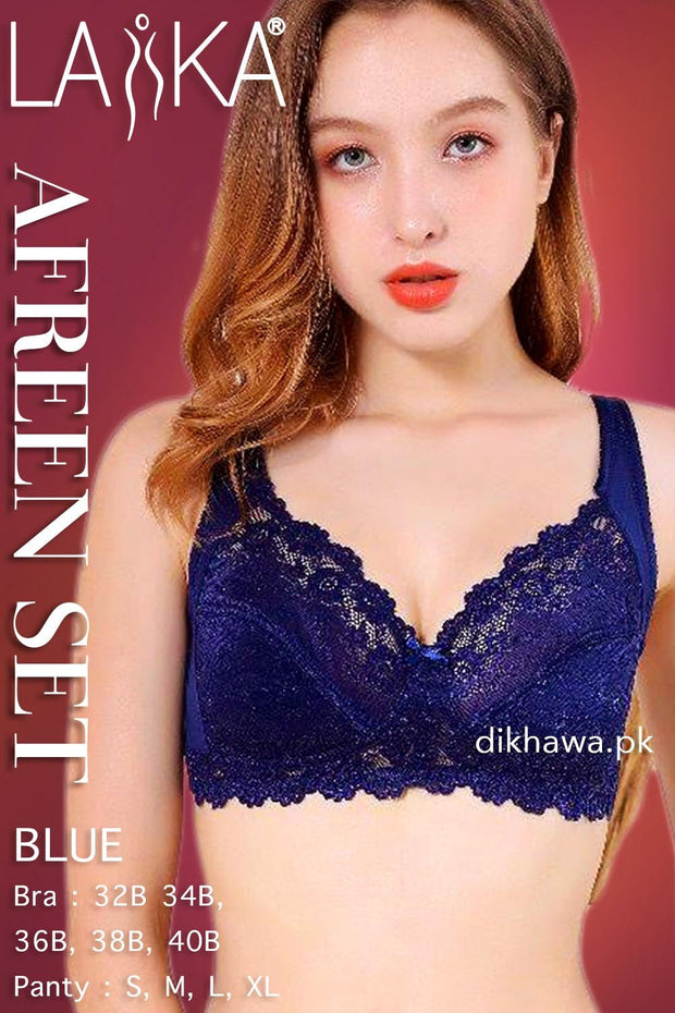 Laika - Afreen Set - Navy Blue Fancy Bridal Bra Panty Sets - Non Padded Non Wired Bra Panty Set