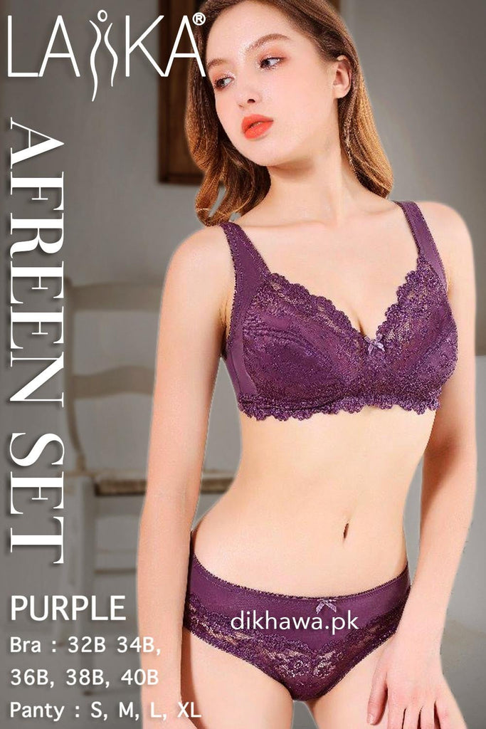 Laika - Afreen Set - Purple Fancy Bridal Bra Panty Sets - Non Padded Non  Wired Bra Panty Set - Online Shopping in Pakistan - Online Shopping in  Pakistan - NIGHTYnight