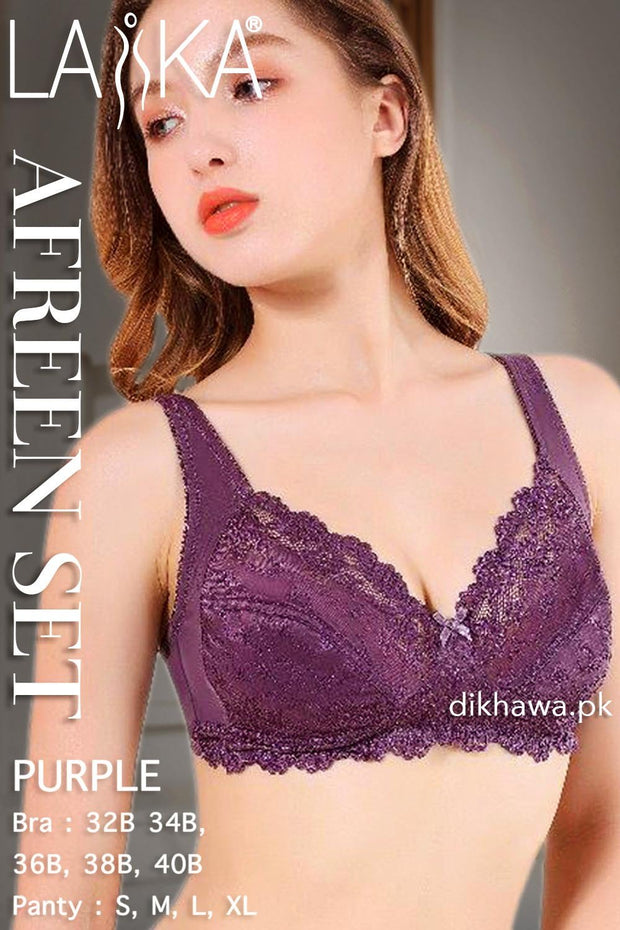 Laika - Afreen Set - Purple Fancy Bridal Bra Panty Sets - Non Padded Non Wired Bra Panty Set