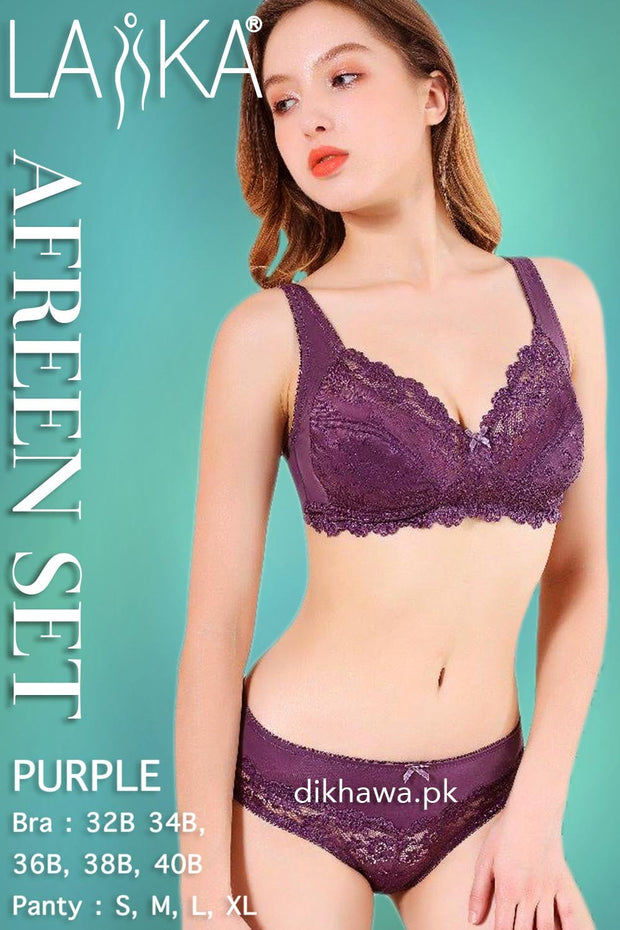 Laika - Afreen Set - Purple Fancy Bridal Bra Panty Sets - Non Padded Non Wired Bra Panty Set