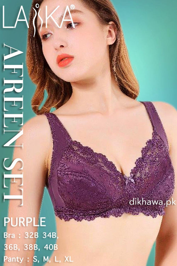 Laika - Afreen Set - Purple Fancy Bridal Bra Panty Sets - Non Padded Non Wired Bra Panty Set