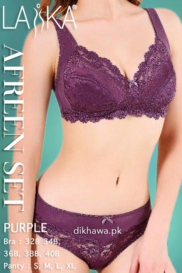Laika - Afreen Set - Purple Fancy Bridal Bra Panty Sets - Non Padded Non Wired Bra Panty Set