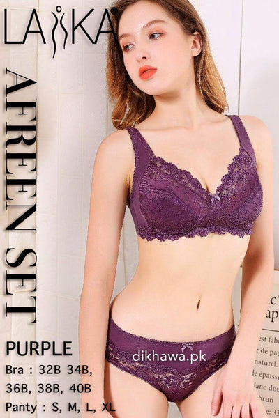 Laika - Afreen Set - Purple Fancy Bridal Bra Panty Sets - Non Padded Non Wired Bra Panty Set