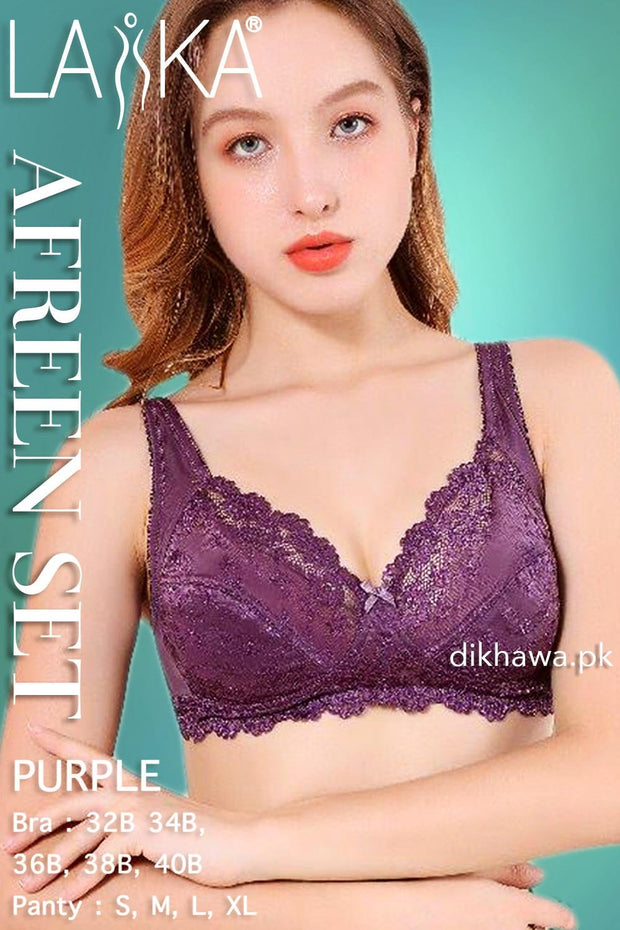 Laika - Afreen Set - Purple Fancy Bridal Bra Panty Sets - Non Padded Non Wired Bra Panty Set