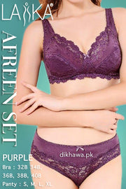 Laika - Afreen Set - Purple Fancy Bridal Bra Panty Sets - Non Padded Non Wired Bra Panty Set