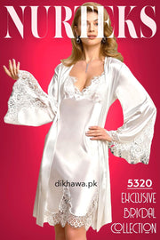 Nurteks - Exclusive Bridal Wedding Honeymoon 2Pc Designer Nighty Set White 5320 - Turkish Brand