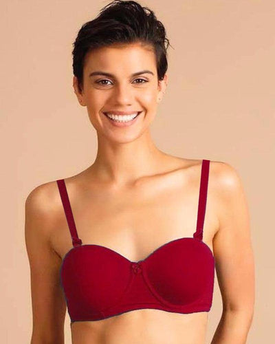 Maroon Pushup Bra - Massage Form Bra with Removable Straps - Underwired Single Padded Bra