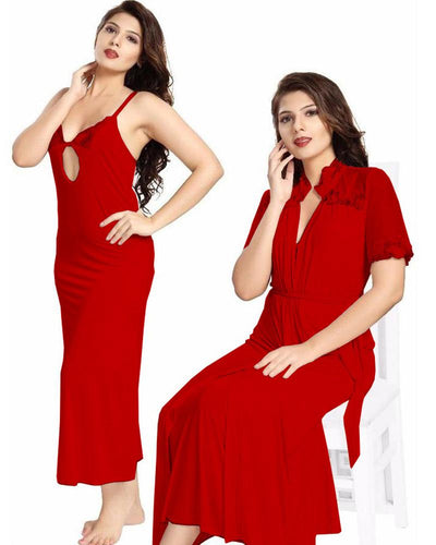 Red Nighty - FL-0068 - Flourish 2 Piece Nightwear-OFF