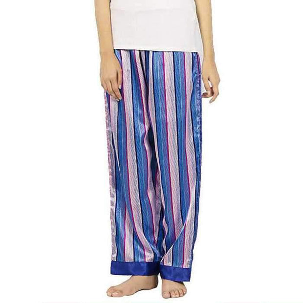 BLUE STRIPES SILK PAJAMA FOR WOMEN - Ladies Pyjama - diKHAWA Online Shopping in Pakistan