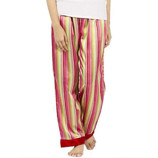 RED STRIPES SILK PAJAMA FOR WOMEN - Ladies Pyjama - diKHAWA Online Shopping in Pakistan