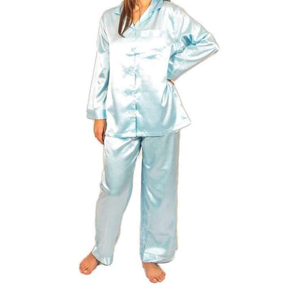 Two PCs Sky Blue Satin Nightsuit - Ladies Nightdress - diKHAWA Online Shopping in Pakistan