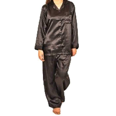 Two PCs Black Satin Nightsuit - Ladies Nightdress - diKHAWA Online Shopping in Pakistan