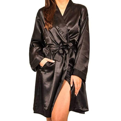 Black Satin Short Night Gown - Ladies Gown - diKHAWA Online Shopping in Pakistan