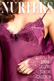 Nurteks - Exclusive Bridal Wedding Honeymoon 2Pc Short Nighty Set Maroon 5320 - Turkish Brand