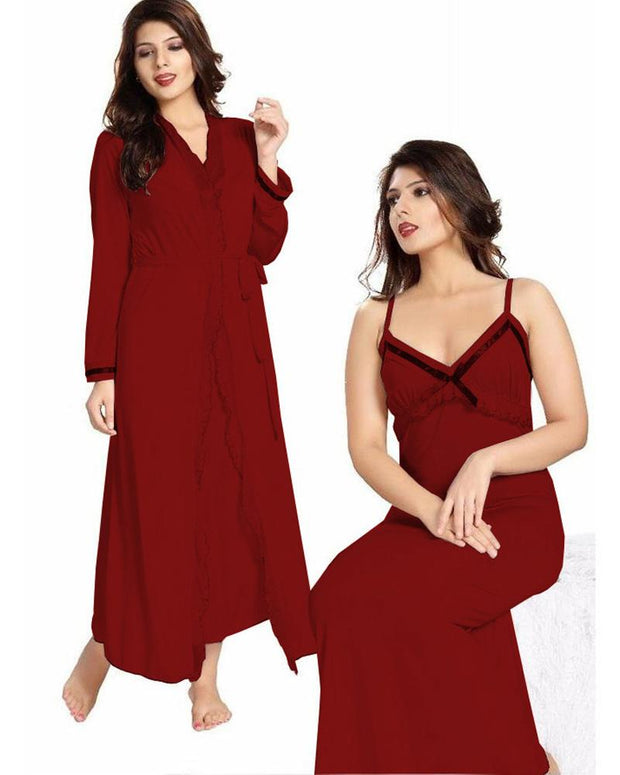 Maroon Nighty - FL-0069 - Flourish 2 Piece Nightwear