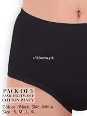 Basic High Waist Cotton Panty Pack of 3 - FL-512 - Black