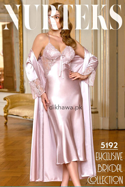 Nurteks - Exclusive Bridal Wedding Honeymoon 2Pc Long Nighty Set with Robe 5192 - Turkish Brand