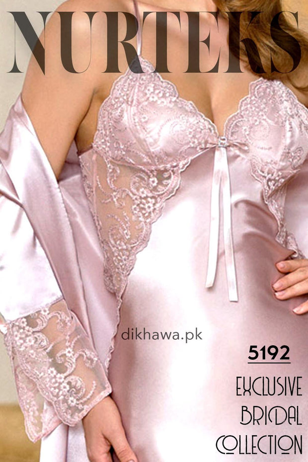 Nurteks - Exclusive Bridal Wedding Honeymoon 2Pc Long Nighty Set with Robe 5192 - Turkish Brand