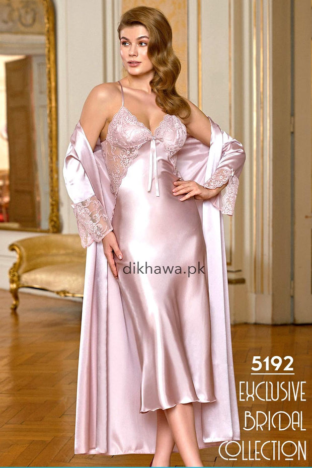 Nurteks - Exclusive Bridal Wedding Honeymoon 2Pc Long Nighty Set with Robe 5192 - Turkish Brand