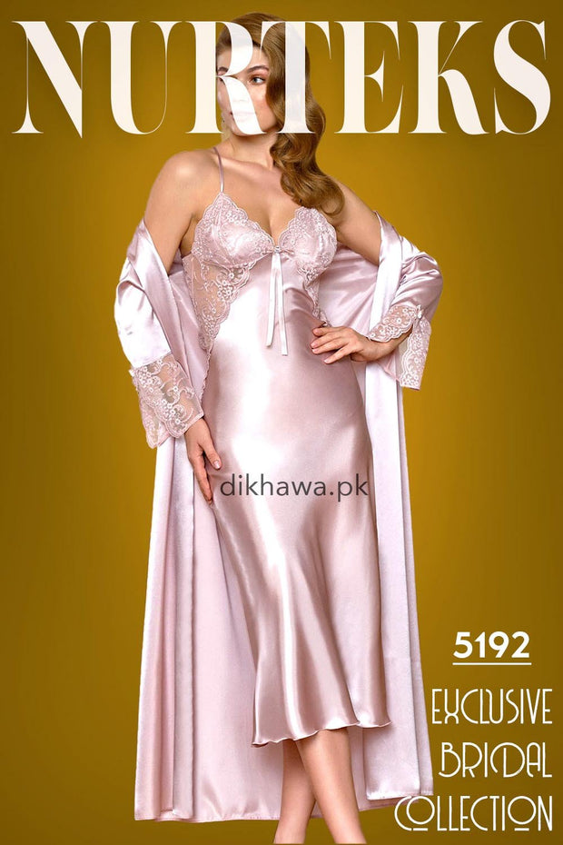 Nurteks - Exclusive Bridal Wedding Honeymoon 2Pc Long Nighty Set with Robe 5192 - Turkish Brand