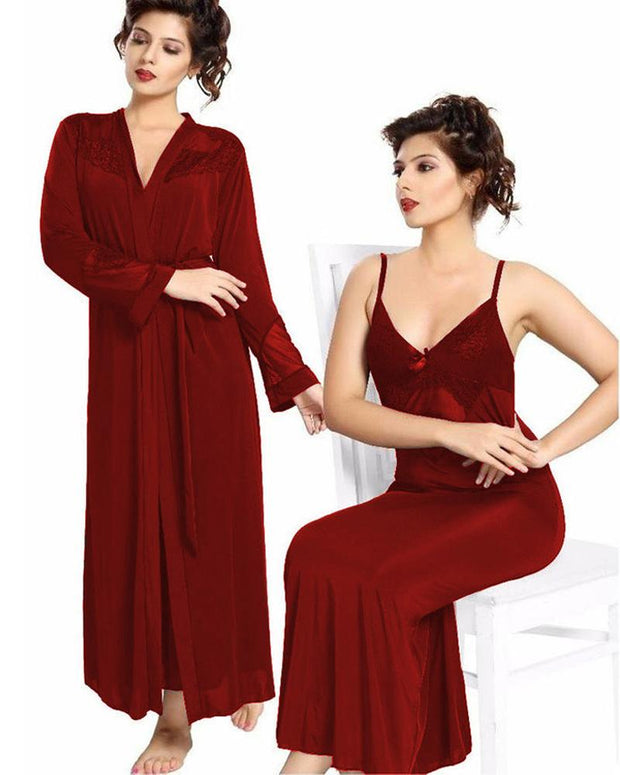 Maroon Nighty - FL-0071 - Flourish 2 Piece Nightwear