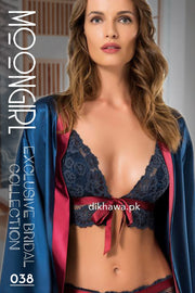 Moongirl - Exclusive Bridal 3Pc Short Nighty with Bra Panty Set & Wedding Nighty Set 038 - Turkish Brand