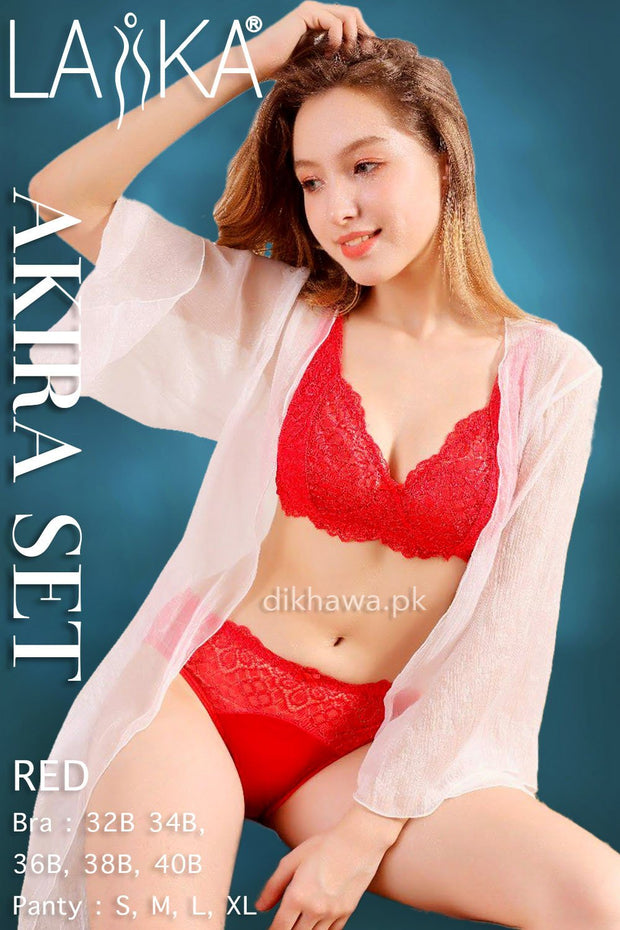 Laika - Akira Set - Red Bridal Bra Panty Sets - Non Padded Non Wired Bra Panty Set