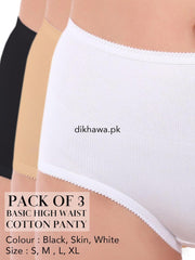 Basic High Waist Cotton Panty Pack of 3 - FL-512 - Black Skin & White