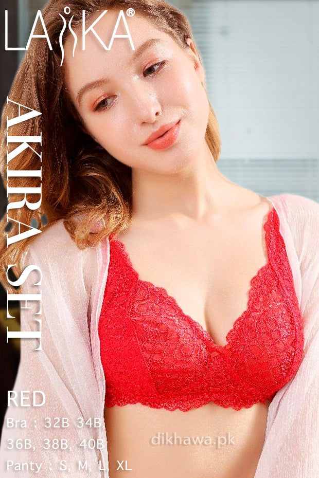 Laika - Akira Set - Red Bridal Bra Panty Sets - Non Padded Non Wired Bra Panty Set