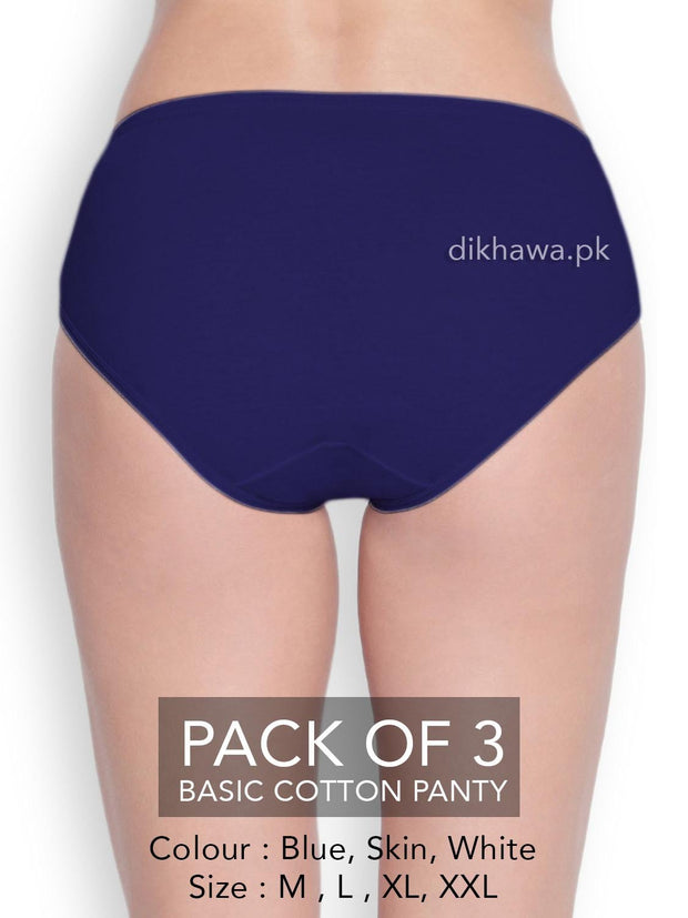 Basic Cotton Panty Pack of 3 - FL-519 - Blue Skin & White
