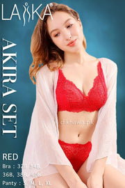 Laika - Akira Set - Red Bridal Bra Panty Sets - Non Padded Non Wired Bra Panty Set